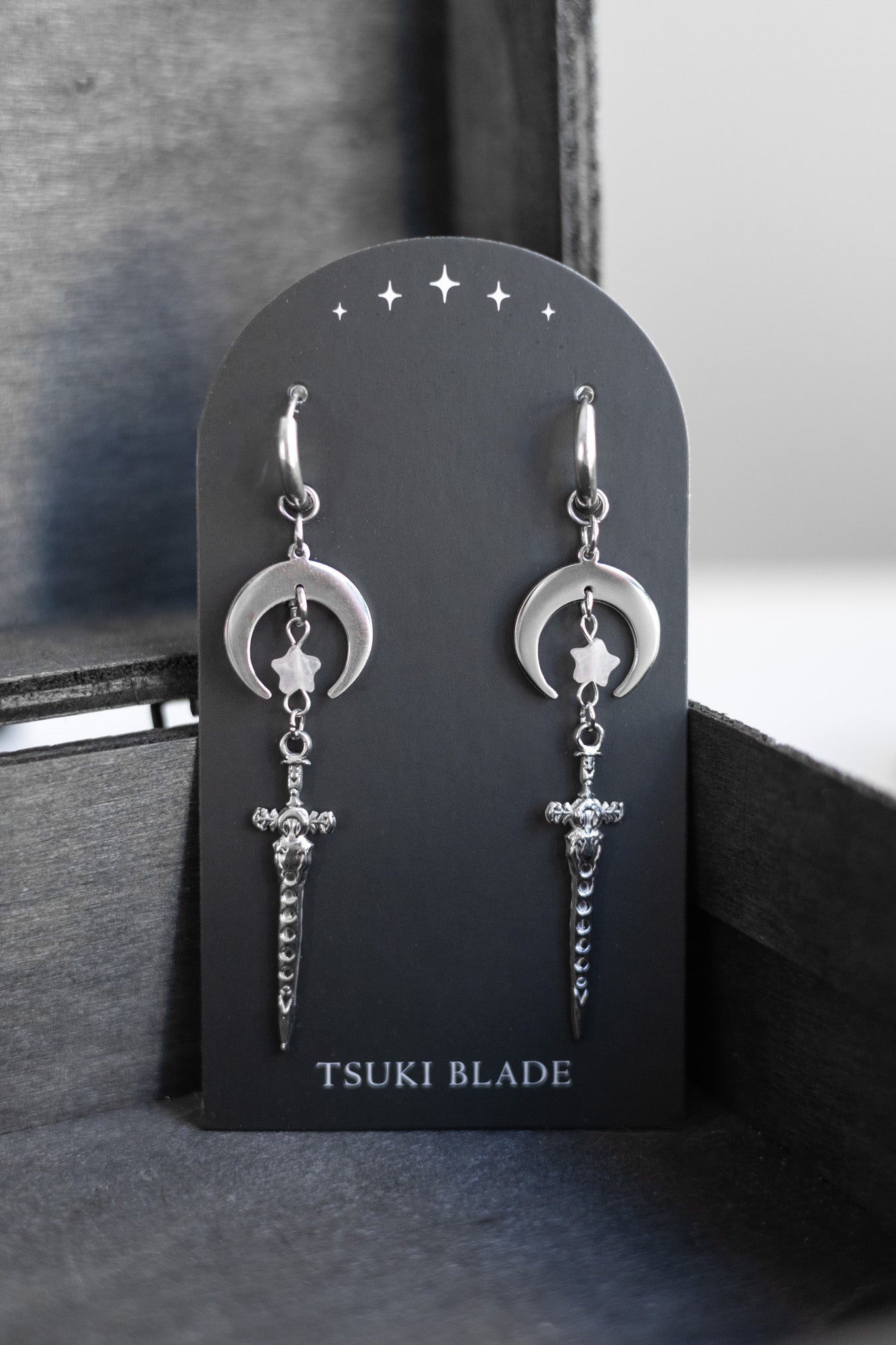 Starlit Crescent Sword Earrings
