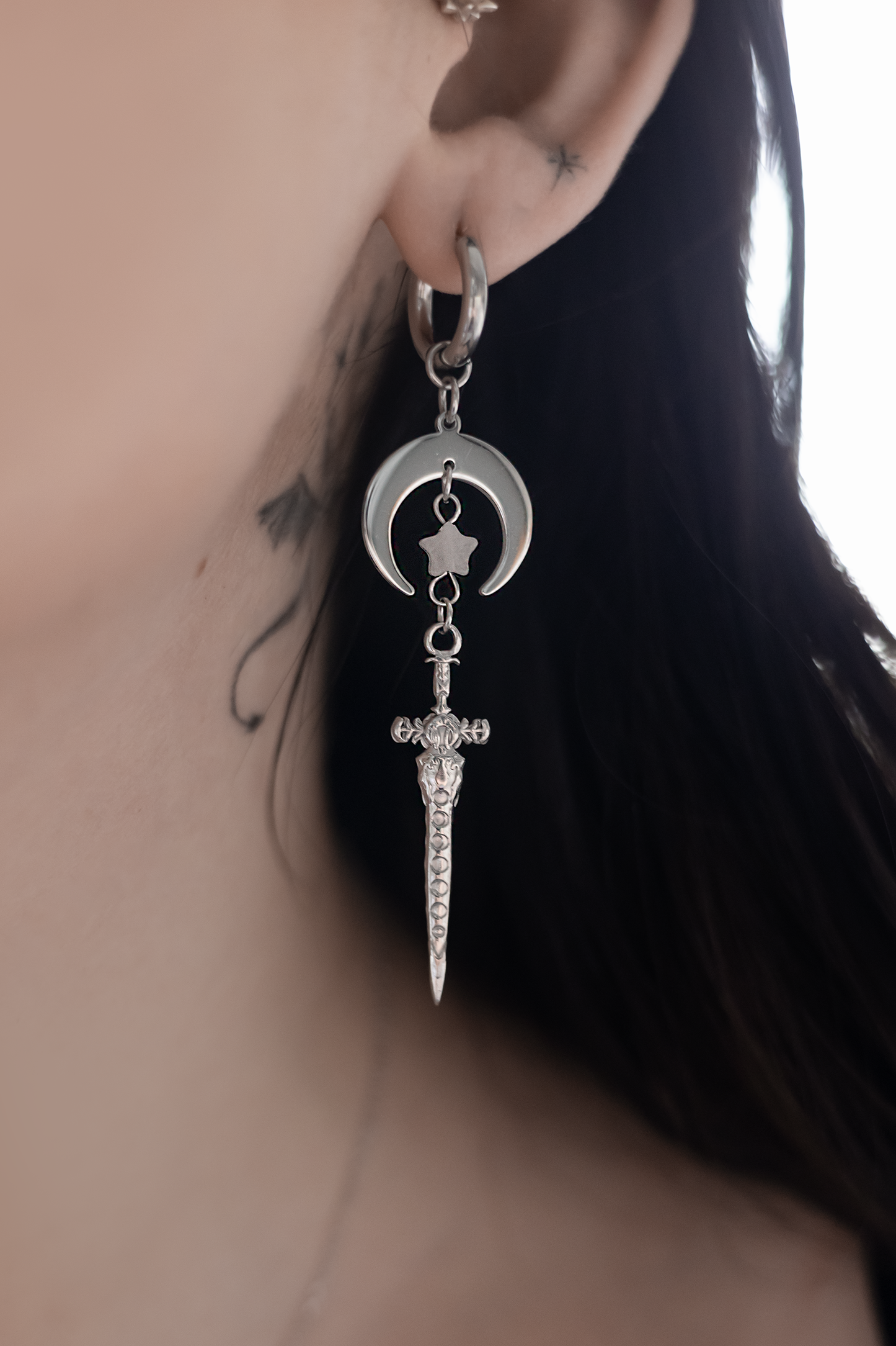 Starlit Crescent Sword Earrings