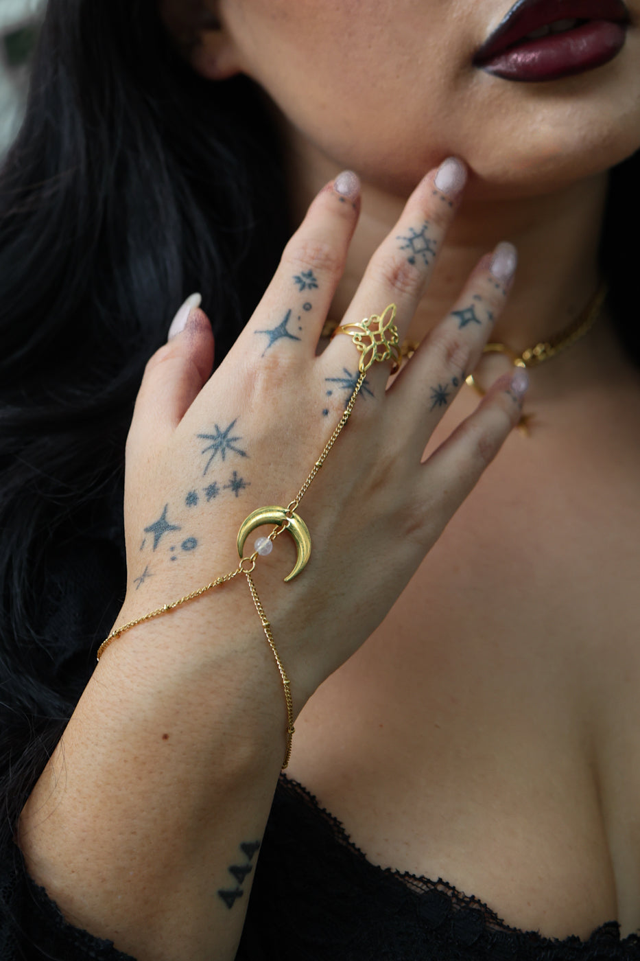 Crescent Binding Moonstone Hand Chain