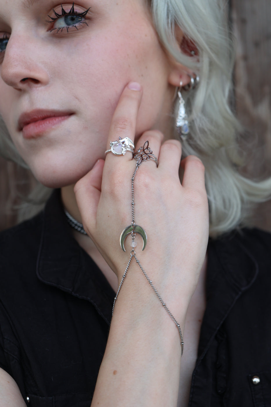 Crescent Binding Moonstone Hand Chain