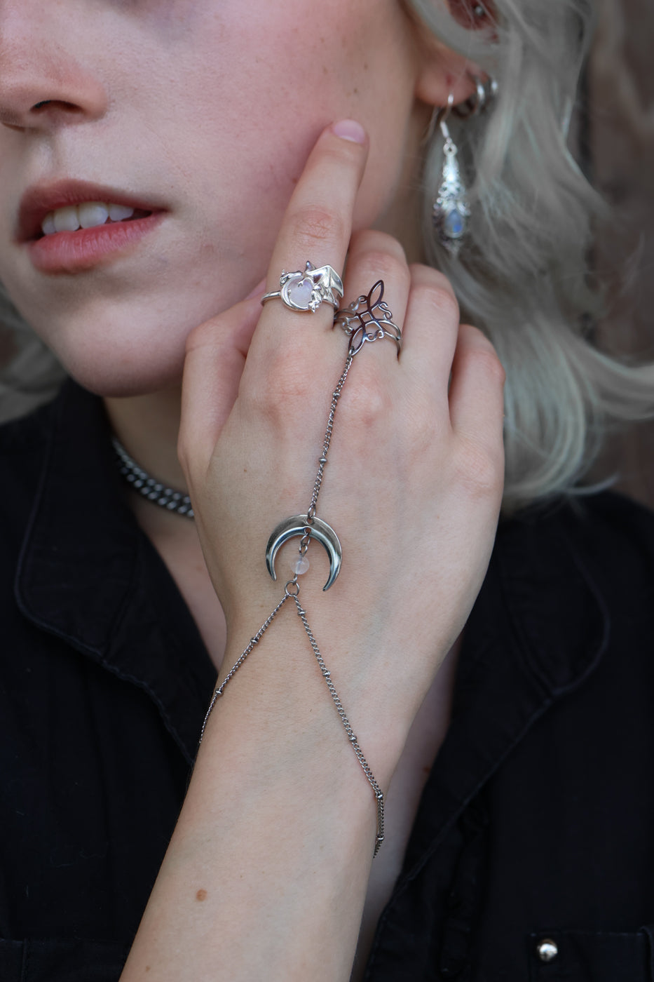 Crescent Binding Moonstone Hand Chain